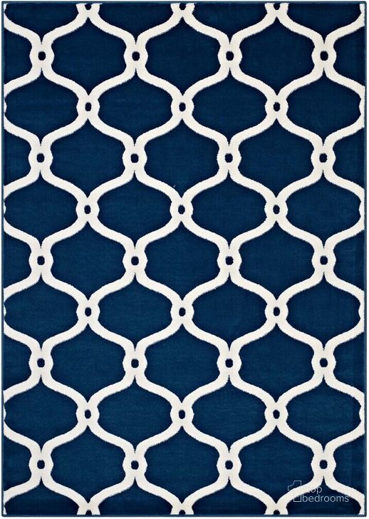 The appearance of Beltara Chain Link Transitional Trellis 5X8 Area Rug In Moroccan Blue and Ivory designed by Modway in the transitional interior design. This moroccan blue and ivory piece of furniture  was selected by 1StopBedrooms from Beltara Collection to add a touch of cosiness and style into your home. Sku: R-1129B-58. Material: Polypropylene. Product Type: Area Rugs. Image1