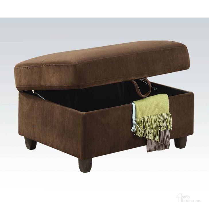 The appearance of Belville Ottoman With Storage In Chocolate Velvet designed by ACME in the transitional interior design. This chocolate piece of furniture  was selected by 1StopBedrooms from Belville Collection to add a touch of cosiness and style into your home. Sku: 52703. Product Type: Ottoman. Material: Upholstery.