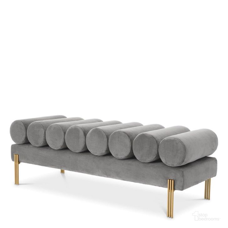 The appearance of Bench Oxley Savona Greige Velvet Brushed Brass Finish designed by Eichholtz in the modern / contemporary interior design. This greige piece of furniture  was selected by 1StopBedrooms from Oxley Collection to add a touch of cosiness and style into your home. Sku: A117005. Product Type: Bench. Material: Velvet. Image1