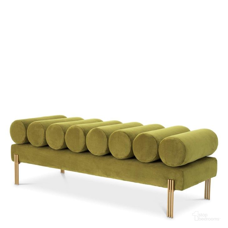 The appearance of Bench Oxley Savona Vintage Green Velvet Brushed Brass Finish designed by Eichholtz in the modern / contemporary interior design. This green piece of furniture  was selected by 1StopBedrooms from Oxley Collection to add a touch of cosiness and style into your home. Sku: A117004. Product Type: Bench. Material: Velvet. Image1
