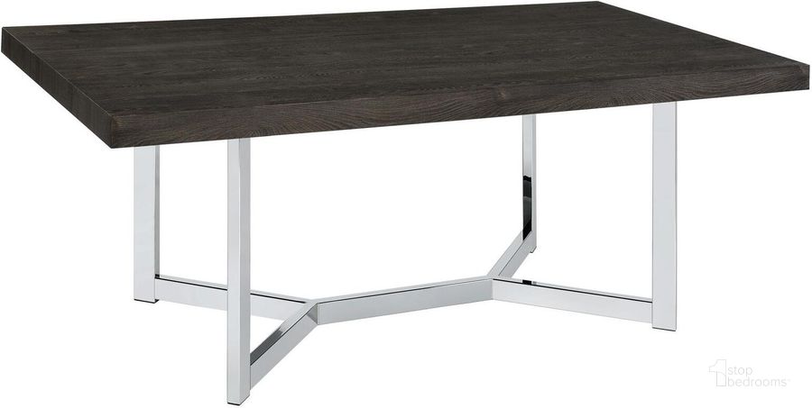 The appearance of Benson Rectangular Trestle Base Dining Table In Dark Oak and Chrome designed by Coaster in the modern / contemporary interior design. This dark oak/chrome piece of furniture  was selected by 1StopBedrooms from Benson Collection to add a touch of cosiness and style into your home. Sku: 107121. Material: Wood. Product Type: Dining Table. Image1