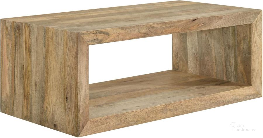 The appearance of Benton Rectangular Solid Wood Coffee Table In Natural designed by Coaster in the rustic / southwestern interior design. This natural piece of furniture  was selected by 1StopBedrooms from Benton Collection to add a touch of cosiness and style into your home. Sku: 704838. Material: Wood. Product Type: Coffee Table. Image1