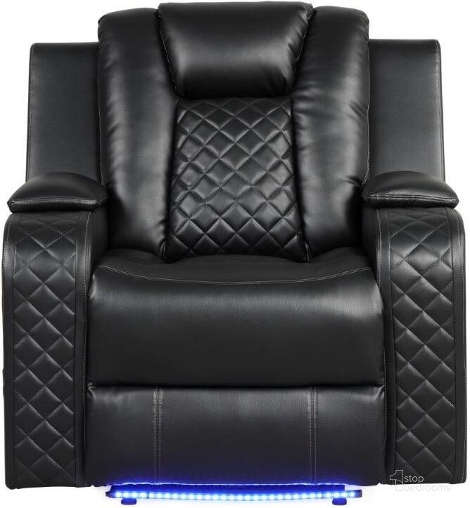 The appearance of Benz Led and Power Reclining Chair Made With Faux Leather In Black designed by Galaxy Home Furnishings in the modern / contemporary interior design. This black piece of furniture  was selected by 1StopBedrooms from Benz Collection to add a touch of cosiness and style into your home. Sku: 659436350137. Material: Faux Leather. Product Type: Reclining Chair. Image1