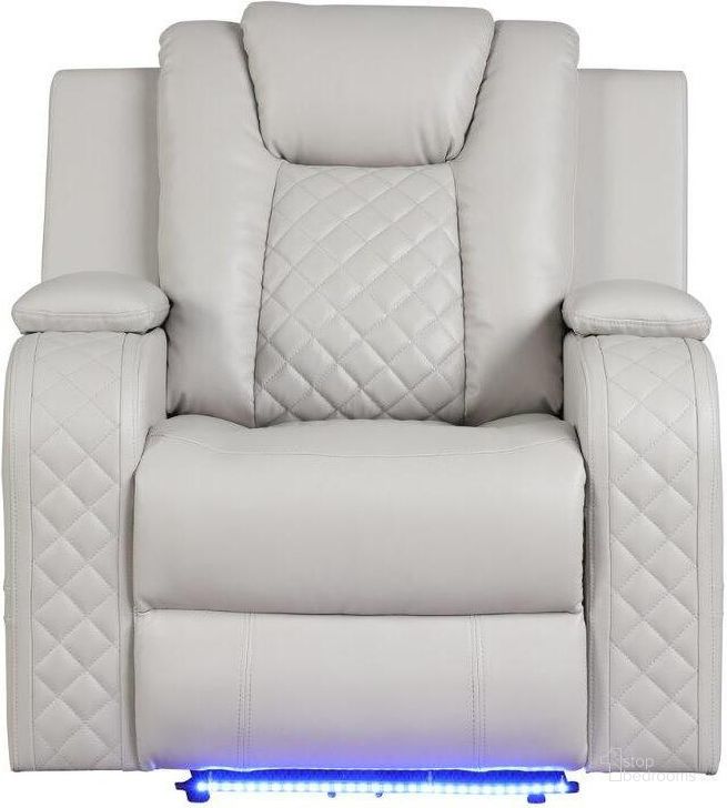 The appearance of Benz Led and Power Reclining Chair Made With Faux Leather In Ice designed by Galaxy Home Furnishings in the modern / contemporary interior design. This ice piece of furniture  was selected by 1StopBedrooms from Benz Collection to add a touch of cosiness and style into your home. Sku: 659436190283. Material: Faux Leather. Product Type: Reclining Chair. Image1