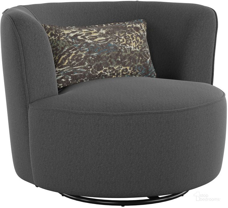 The appearance of Benzley Swivel Glider Accent Chair In Graphite designed by Emerald Home Furnishings in the modern / contemporary interior design. This graphite piece of furniture  was selected by 1StopBedrooms from Benzley Collection to add a touch of cosiness and style into your home. Sku: U3672-04-63. Material: Wood. Product Type: Accent Chair. Image1
