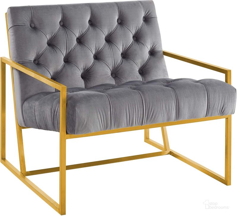The appearance of Bequest Gray Gold Stainless Steel Performance Velvet Accent Chair designed by Modway in the modern / contemporary interior design. This gray piece of furniture  was selected by 1StopBedrooms from Bequest Collection to add a touch of cosiness and style into your home. Sku: EEI-3073-GRY. Material: Wood. Product Type: Accent Chair. Image1
