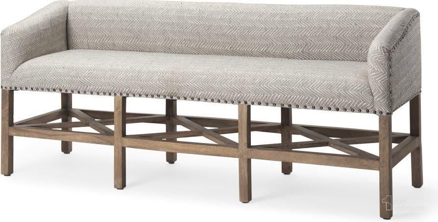 The appearance of Bergen 60 Inch Grey Herringbone Fabric With Wood Accent Bench designed by Mercana in the modern / contemporary interior design. This grey piece of furniture  was selected by 1StopBedrooms from Bergen Collection to add a touch of cosiness and style into your home. Sku: 69401. Material: Wood. Product Type: Bench. Image1