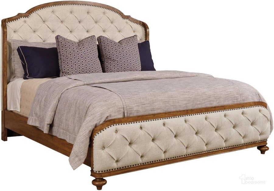 The appearance of Berkshire Glendale Upholstered California King Shelter Bed designed by American Drew in the traditional interior design. This medium stain piece of furniture  was selected by 1StopBedrooms from Berkshire Collection to add a touch of cosiness and style into your home. Sku: 011-317R. Bed Type: Panel Bed. Material: Wood. Product Type: Panel Bed. Bed Size: California King. Image1