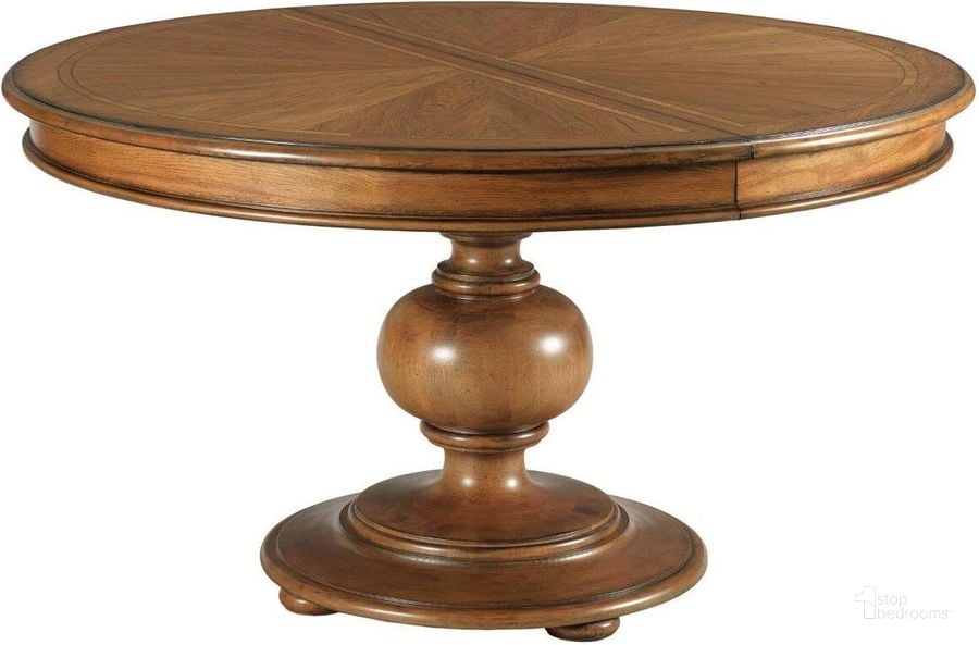 The appearance of Berkshire Hillcrest Round Dining Table designed by American Drew in the traditional interior design. This medium stain piece of furniture  was selected by 1StopBedrooms from Berkshire Collection to add a touch of cosiness and style into your home. Sku: 011-701R. Table Base Style: Pedestal. Table Top Shape: Round. Material: Wood. Product Type: Dining Table. Image1