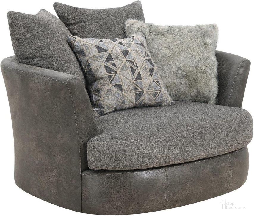 The appearance of Berlin Swivel Accent Chair In Gray Herringbone And Sanded Microfiber designed by Emerald Home Furnishings in the modern / contemporary interior design. This gray piece of furniture  was selected by 1StopBedrooms from Berlin Collection to add a touch of cosiness and style into your home. Sku: U4551-04-03. Material: Wood. Product Type: Accent Chair. Image1