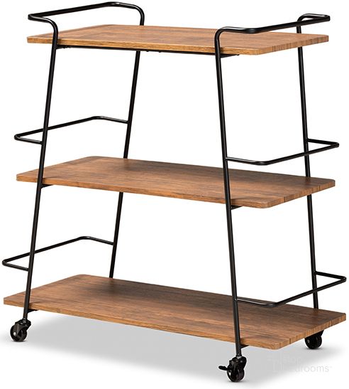 The appearance of Bernard Rustic Industrial Black Metal and Walnut Finished Wood 3-Tier Mobile Wine Bar Cart designed by Baxton Studio in the rustic / southwestern interior design. This black walnut piece of furniture  was selected by 1StopBedrooms from Bernard Collection to add a touch of cosiness and style into your home. Sku: SR192046-Rustic Brown/Black-Cart. Material: MDF. Product Type: Bar Cart. Image1