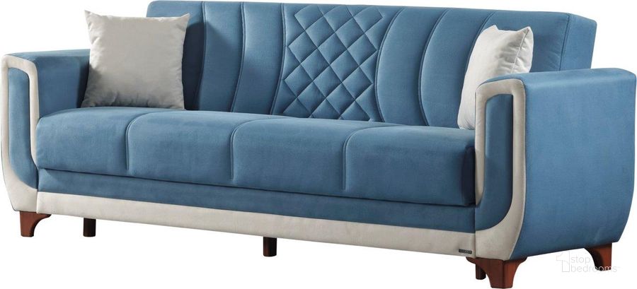 The appearance of Berre 3 Seat Convertible Sleeper Sofa In Blue designed by Furnia in the  interior design. This blue piece of furniture  was selected by 1StopBedrooms from Berre Collection to add a touch of cosiness and style into your home. Sku: 101-10-DZ205-BER-BLU. Material: Wood. Product Type: Sofa Sleeper. Image1