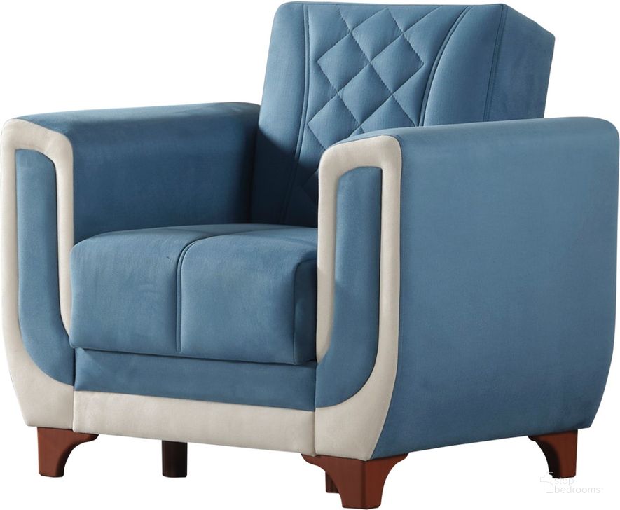 The appearance of Berre Accent Chair In Blue designed by Furnia in the  interior design. This blue piece of furniture  was selected by 1StopBedrooms from Berre Collection to add a touch of cosiness and style into your home. Sku: 101-10DZ-BER-DZ205-1. Material: Wood. Product Type: Accent Chair. Image1