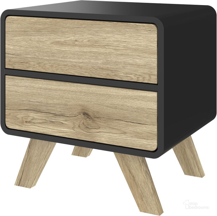 The appearance of Bestar Alhena 20W End Table In Black Uv And Sandy Brown Oak designed by Bestar in the modern / contemporary interior design. This black piece of furniture  was selected by 1StopBedrooms from Alhena Collection to add a touch of cosiness and style into your home. Sku: 119240-000133. Product Type: End Table. Material: MDF. Image1