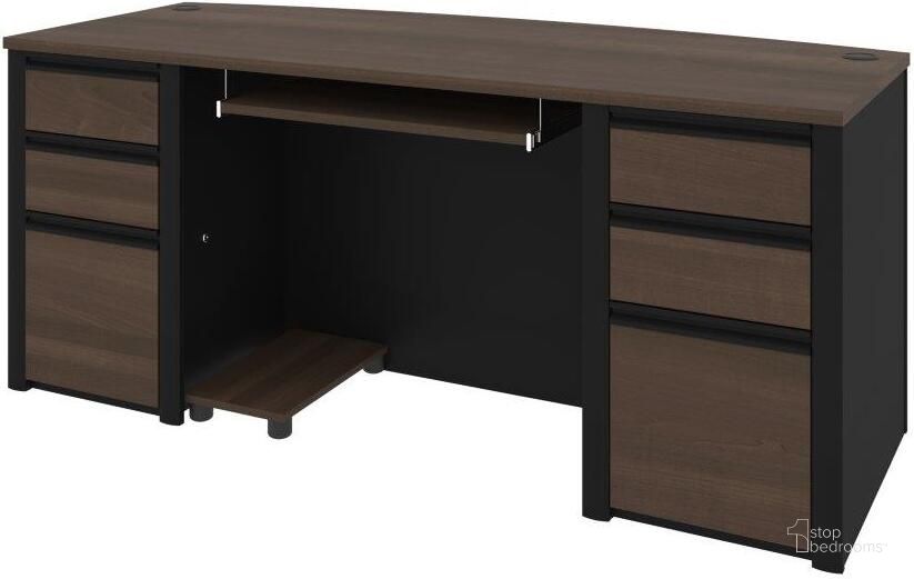 The appearance of Bestar Connexion Executive Desk In Antigua And Black designed by Bestar in the modern / contemporary interior design. This black piece of furniture  was selected by 1StopBedrooms from Connexion Collection to add a touch of cosiness and style into your home. Sku: 93850-000052. Material: Wood. Product Type: Executive Desk. Image1
