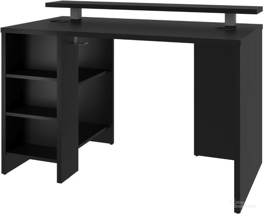 The appearance of Bestar Electra 48W Gaming Desk In Black designed by Bestar in the modern / contemporary interior design. This black piece of furniture  was selected by 1StopBedrooms from Electra Collection to add a touch of cosiness and style into your home. Sku: 169400-000018. Material: Wood. Product Type: Desk. Image1