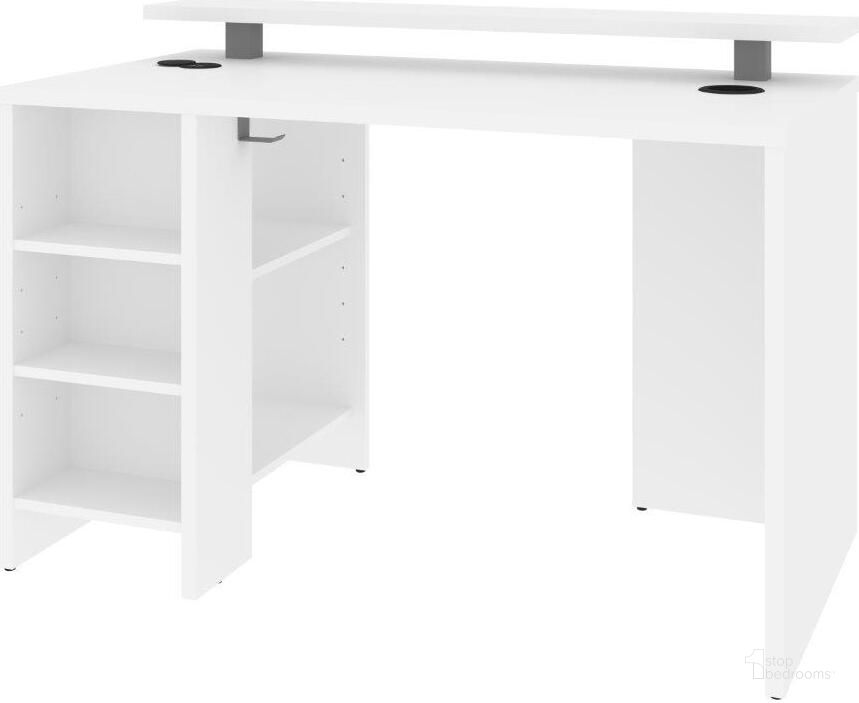 The appearance of Bestar Electra 48W Gaming Desk In White designed by Bestar in the modern / contemporary interior design. This white piece of furniture  was selected by 1StopBedrooms from Electra Collection to add a touch of cosiness and style into your home. Sku: 169400-000017. Material: Wood. Product Type: Desk. Image1