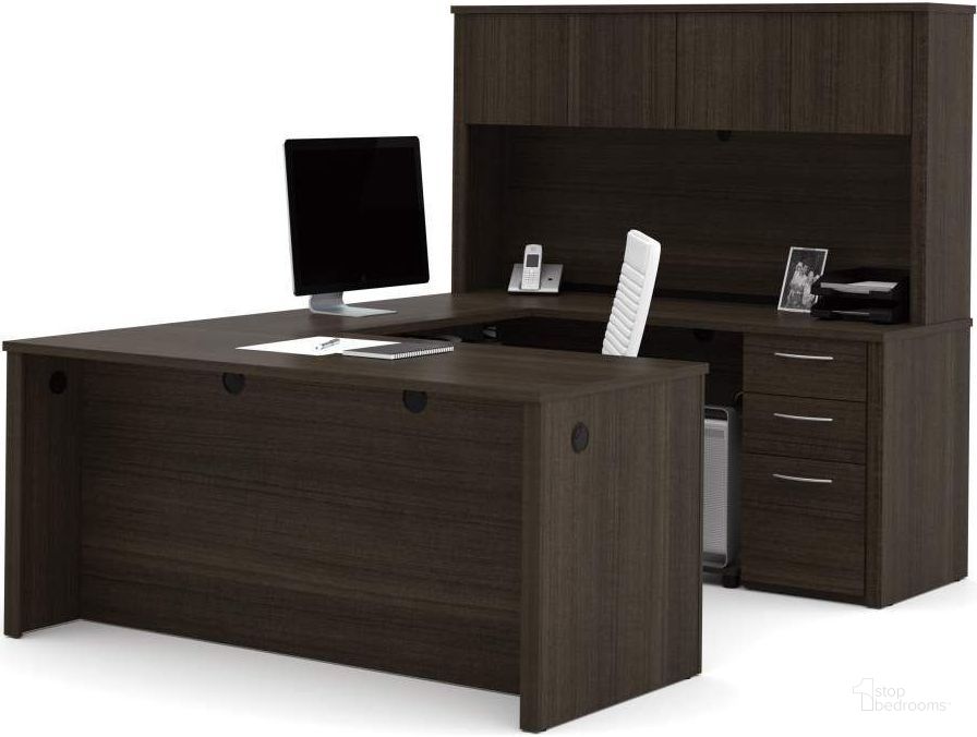 The appearance of Embassy Dark Chocolate 66" U-Shaped Desk designed by Bestar in the modern / contemporary interior design. This brown piece of furniture  was selected by 1StopBedrooms from Embassy Collection to add a touch of cosiness and style into your home. Sku: 60857-79. Material: Wood. Product Type: Desk. Image1