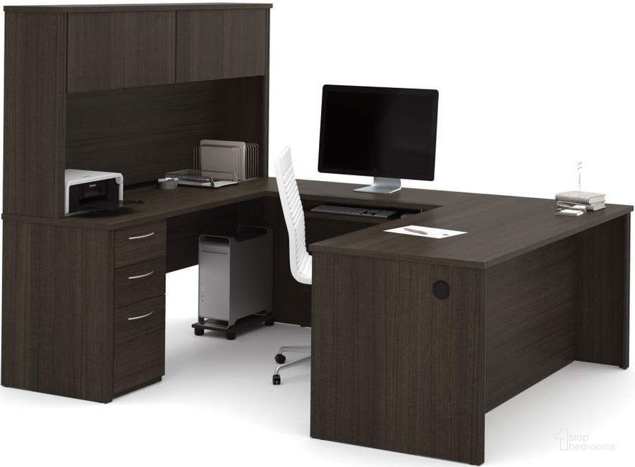 The appearance of Embassy Dark Chocolate 71" U-Shaped Desk designed by Bestar in the modern / contemporary interior design. This brown piece of furniture  was selected by 1StopBedrooms from Embassy Collection to add a touch of cosiness and style into your home. Sku: 60897-79. Material: Wood. Product Type: Desk. Image1