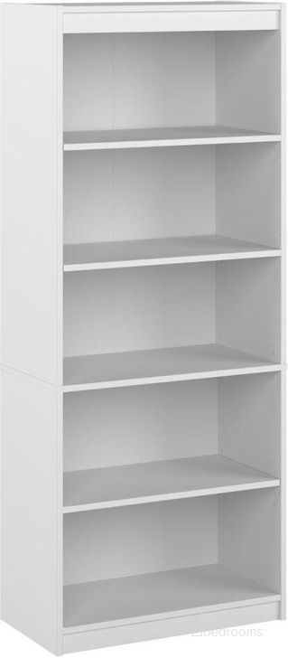 The appearance of Bestar Logan 5 Shelf Bookcase In Pure White designed by Bestar in the modern / contemporary interior design. This white piece of furniture  was selected by 1StopBedrooms from Logan Collection to add a touch of cosiness and style into your home. Sku: 146700-000072. Product Type: Bookcase. Image1