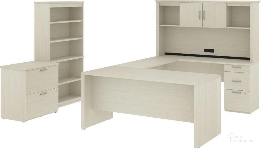 Bestar Logan U-Shaped Desk With Storage In White Chocolate - 1Stopbedrooms