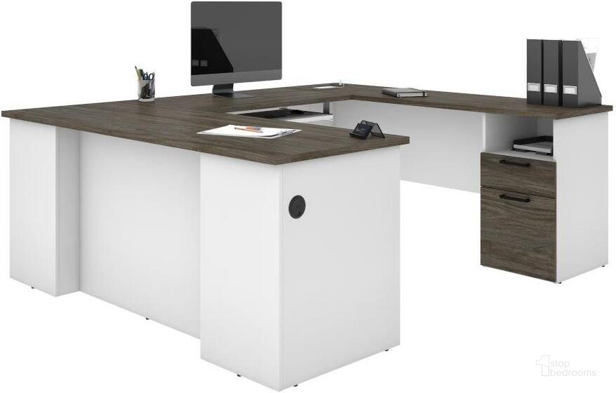 The appearance of Bestar Norma U-shaped Desk - Walnut Grey and White designed by Bestar in the modern / contemporary interior design. This walnut gray piece of furniture  was selected by 1StopBedrooms from Norma Collection to add a touch of cosiness and style into your home. Sku: 181851-000035. Material: Wood. Product Type: Desk. Image1