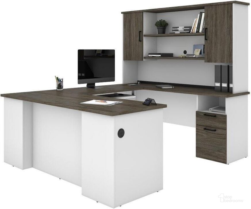 The appearance of Bestar Norma U-shaped Desk with Hutch - Walnut Grey and White designed by Bestar in the modern / contemporary interior design. This walnut gray piece of furniture  was selected by 1StopBedrooms from Norma Collection to add a touch of cosiness and style into your home. Sku: 181852-000035. Material: Wood. Product Type: Desk & Hutch. Image1