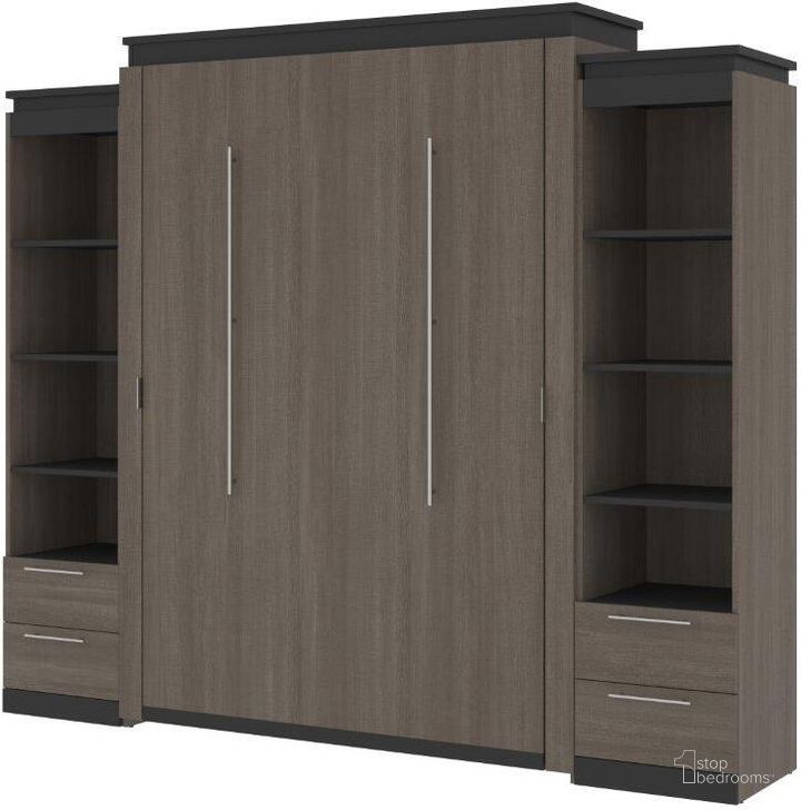 The appearance of Bestar Orion 104W Queen Murphy Bed And 2 Narrow Shelving Units With Drawers In Bark Gray And Graphite designed by Bestar in the modern / contemporary interior design. This bark gray piece of furniture  was selected by 1StopBedrooms from Orion Collection to add a touch of cosiness and style into your home. Sku: 116885-000047. Material: Wood. Bed Size: Queen. Bed Type: Murphy Bed. Product Type: Murphy Bed. Image1