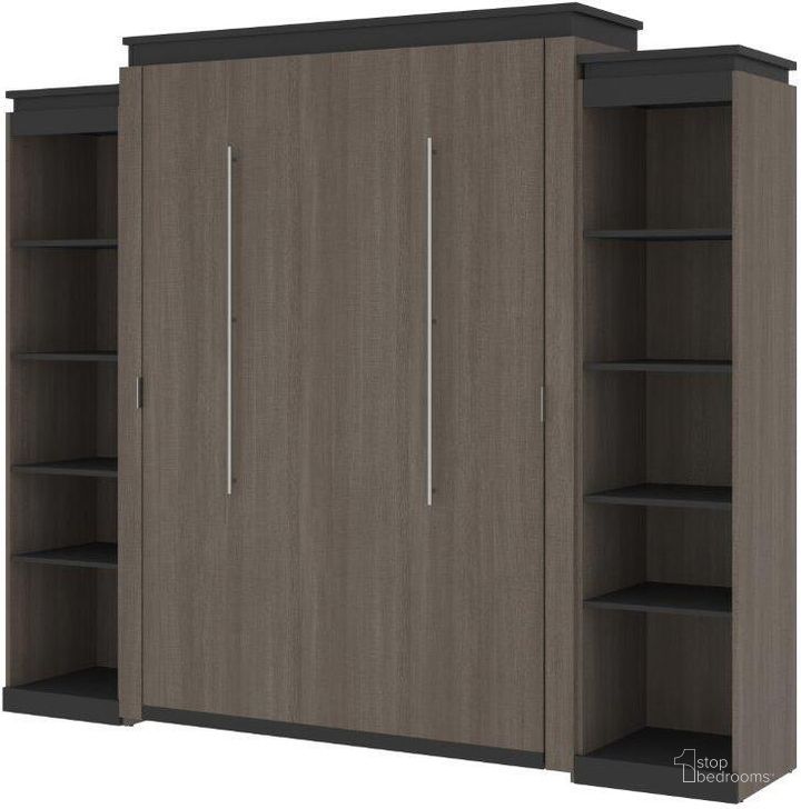The appearance of Bestar Orion 104W Queen Murphy Bed With 2 Narrow Shelving Units In Bark Gray And Graphite designed by Bestar in the modern / contemporary interior design. This bark gray piece of furniture  was selected by 1StopBedrooms from Orion Collection to add a touch of cosiness and style into your home. Sku: 116884-000047. Material: Wood. Bed Size: Queen. Bed Type: Murphy Bed. Product Type: Murphy Bed. Image1