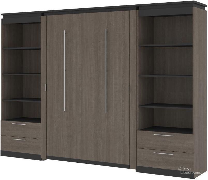 The appearance of Bestar Orion 118W Full Murphy Bed And 2 Shelving Units With Drawers In Bark Gray And Graphite designed by Bestar in the modern / contemporary interior design. This bark gray piece of furniture  was selected by 1StopBedrooms from Orion Collection to add a touch of cosiness and style into your home. Sku: 116897-000047. Material: Wood. Bed Size: Full. Bed Type: Murphy Bed. Product Type: Murphy Bed. Image1