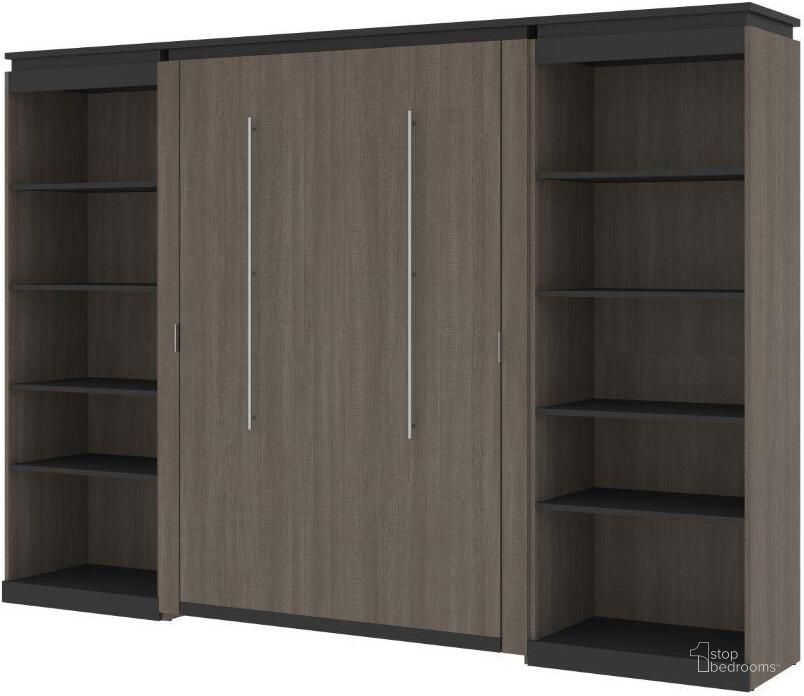 The appearance of Bestar Orion 118W Full Murphy Bed With 2 Shelving Units In Bark Gray And Graphite designed by Bestar in the modern / contemporary interior design. This bark gray piece of furniture  was selected by 1StopBedrooms from Orion Collection to add a touch of cosiness and style into your home. Sku: 116896-000047. Material: Wood. Bed Size: Full. Bed Type: Murphy Bed. Product Type: Murphy Bed. Image1