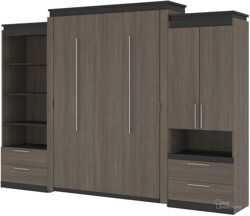 The appearance of Bestar Orion 124W Queen Murphy Bed And Multifunctional Storage With Drawers In Bark Gray And Graphite designed by Bestar in the modern / contemporary interior design. This bark gray piece of furniture  was selected by 1StopBedrooms from Orion Collection to add a touch of cosiness and style into your home. Sku: 116874-000047. Material: Wood. Bed Size: Queen. Bed Type: Murphy Bed. Product Type: Murphy Bed. Image1