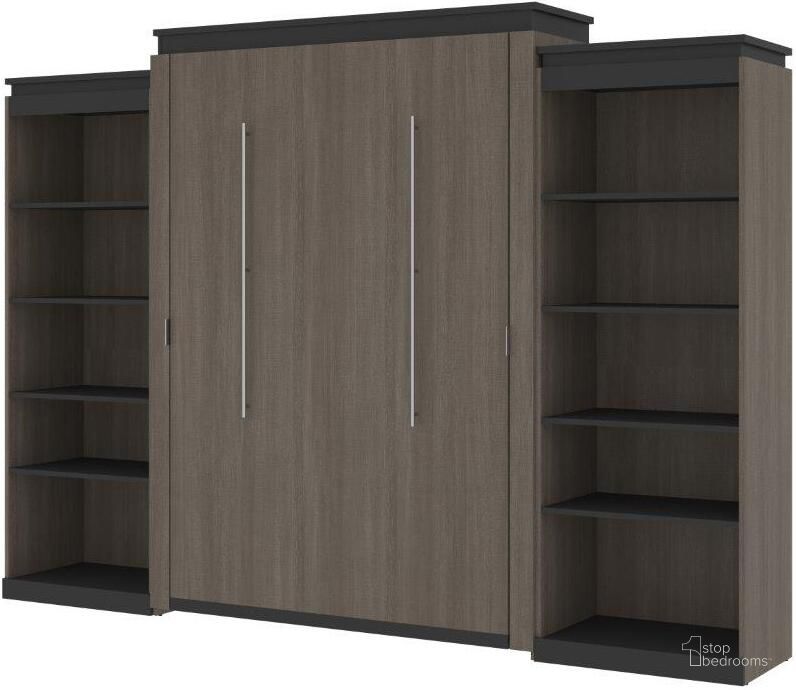 The appearance of Bestar Orion 124W Queen Murphy Bed With 2 Shelving Units In Bark Gray And Graphite designed by Bestar in the modern / contemporary interior design. This bark gray piece of furniture  was selected by 1StopBedrooms from Orion Collection to add a touch of cosiness and style into your home. Sku: 116886-000047. Material: Wood. Bed Size: Queen. Bed Type: Murphy Bed. Product Type: Murphy Bed. Image1
