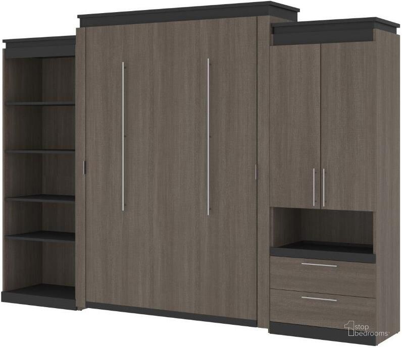 The appearance of Bestar Orion 124W Queen Murphy Bed With Multifunctional Storage In Bark Gray And Graphite designed by Bestar in the modern / contemporary interior design. This bark gray piece of furniture  was selected by 1StopBedrooms from Orion Collection to add a touch of cosiness and style into your home. Sku: 116873-000047. Material: Wood. Bed Size: Queen. Bed Type: Murphy Bed. Product Type: Murphy Bed. Image1