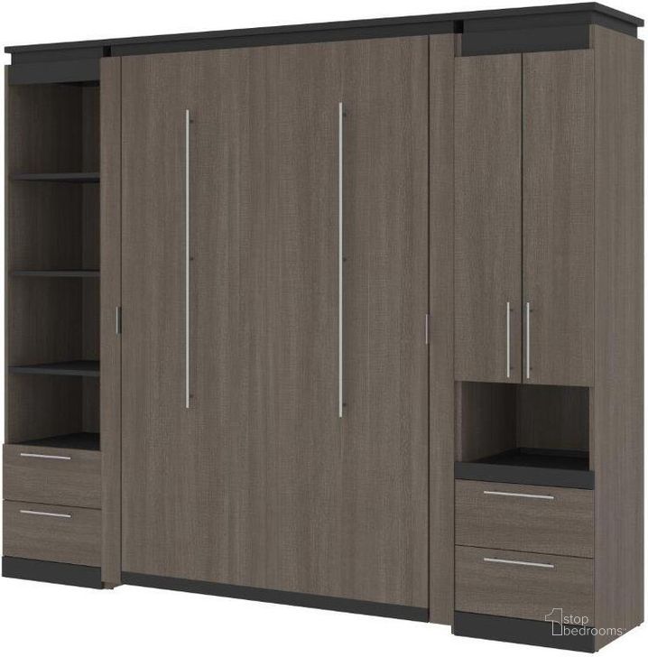 The appearance of Bestar Orion 98W Full Murphy Bed And Narrow Storage Solutions With Drawers In Bark Gray And Graphite designed by Bestar in the modern / contemporary interior design. This bark gray piece of furniture  was selected by 1StopBedrooms from Orion Collection to add a touch of cosiness and style into your home. Sku: 116862-000047. Material: Wood. Bed Size: Full. Bed Type: Murphy Bed. Product Type: Murphy Bed. Image1
