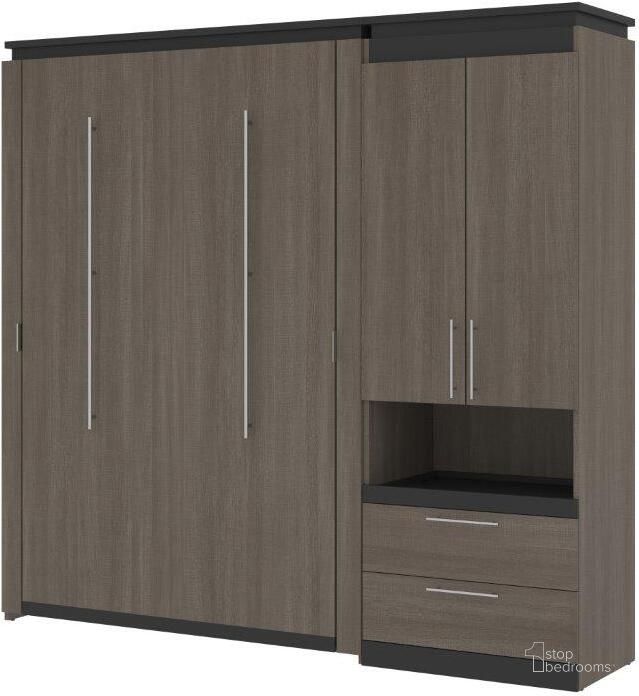 The appearance of Bestar Orion Full Murphy Bed And Storage Cabinet With Pull-Out Shelf In Bark Gray And Graphite designed by Bestar in the modern / contemporary interior design. This bark gray piece of furniture  was selected by 1StopBedrooms from Orion Collection to add a touch of cosiness and style into your home. Sku: 116898-000047. Material: Wood. Bed Size: Full. Bed Type: Murphy Bed. Product Type: Murphy Bed. Image1