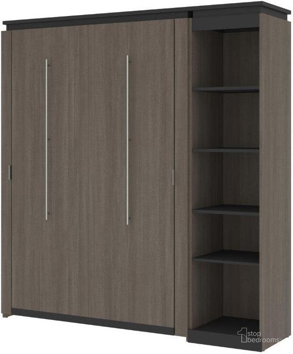 The appearance of Bestar Orion Full Murphy Bed With Narrow Shelving Unit In Bark Gray And Graphite designed by Bestar in the modern / contemporary interior design. This bark gray piece of furniture  was selected by 1StopBedrooms from Orion Collection to add a touch of cosiness and style into your home. Sku: 116890-000047. Material: Wood. Bed Size: Full. Bed Type: Murphy Bed. Product Type: Murphy Bed. Image1