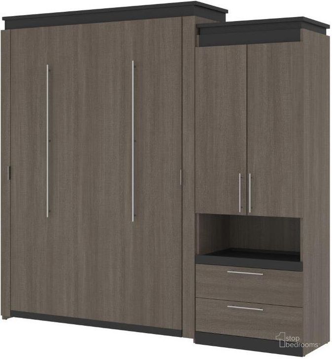 The appearance of Bestar Orion Queen Murphy Bed And Storage Cabinet With Pull-Out Shelf In Bark Gray And Graphite designed by Bestar in the modern / contemporary interior design. This bark gray piece of furniture  was selected by 1StopBedrooms from Orion Collection to add a touch of cosiness and style into your home. Sku: 116888-000047. Material: Wood. Bed Size: Queen. Bed Type: Murphy Bed. Product Type: Murphy Bed. Image1