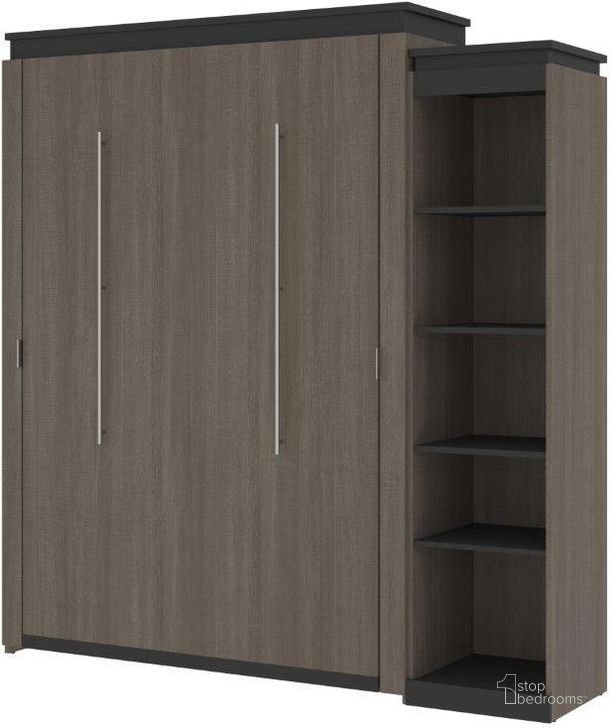 The appearance of Bestar Orion Queen Murphy Bed With Narrow Shelving Unit In Bark Gray And Graphite designed by Bestar in the modern / contemporary interior design. This bark gray piece of furniture  was selected by 1StopBedrooms from Orion Collection to add a touch of cosiness and style into your home. Sku: 116880-000047. Material: Wood. Bed Size: Queen. Bed Type: Murphy Bed. Product Type: Murphy Bed. Image1