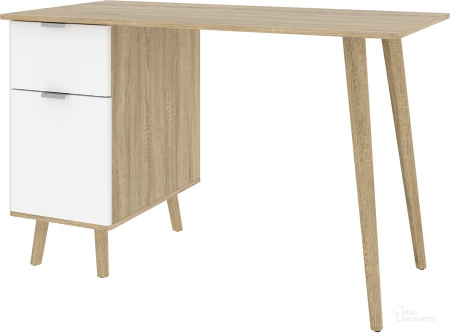 The appearance of Bestar Procyon 48W Small Computer Desk In Modern Oak And White Uv designed by Bestar in the modern / contemporary interior design. This white piece of furniture  was selected by 1StopBedrooms from Procyon Collection to add a touch of cosiness and style into your home. Sku: 121400-000125. Material: Wood. Product Type: Desk. Image1
