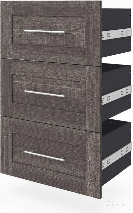 The appearance of Bestar Pur 3 Drawer Set For Pur 25W Shelving Unit In Bark Grey designed by Bestar in the modern / contemporary interior design. This bark gray piece of furniture  was selected by 1StopBedrooms from Pur Collection to add a touch of cosiness and style into your home. Sku: 26163-000047. Material: Wood. Product Type: Drawer Set. Image1