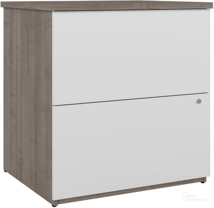 The appearance of Bestar Ridgeley 28W 2 Drawer Lateral File Cabinet In Silver Maple & Pure White designed by Bestar in the modern / contemporary interior design. This white piece of furniture  was selected by 1StopBedrooms from Ridgeley Collection to add a touch of cosiness and style into your home. Sku: 152600-000144. Material: Wood. Product Type: Lateral Filing Cabinet. Image1