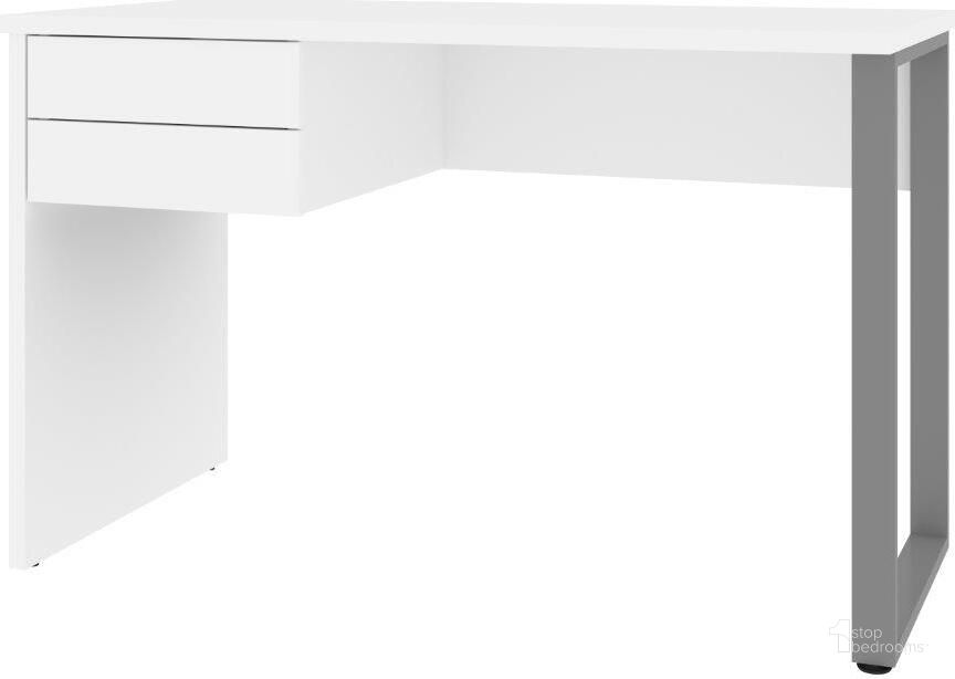 The appearance of Bestar Solay 48W Small Table Desk With U-Shaped Metal Leg In White designed by Bestar in the modern / contemporary interior design. This white piece of furniture  was selected by 1StopBedrooms from Solay Collection to add a touch of cosiness and style into your home. Sku: 29400-000104. Material: Wood. Product Type: Desk. Image1
