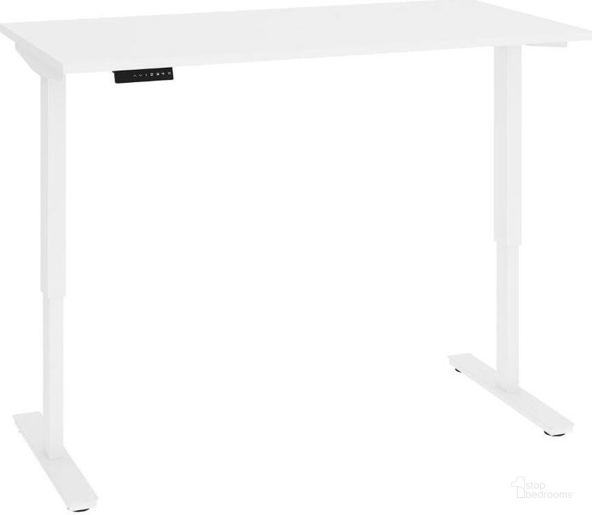 The appearance of Bestar Viva 60W x 30D Electric Standing Desk In White designed by Bestar in the modern / contemporary interior design. This white piece of furniture  was selected by 1StopBedrooms from Viva Collection to add a touch of cosiness and style into your home. Sku: 19867-000017. Material: Wood. Product Type: Desk. Image1