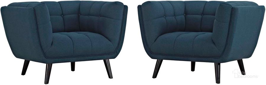 The appearance of Bestow Blue 2 Piece Upholstered Fabric Arm Chair Set designed by Modway in the modern / contemporary interior design. This blue piece of furniture  was selected by 1StopBedrooms from Bestow Collection to add a touch of cosiness and style into your home. Sku: EEI-2982-BLU-SET. Material: Wood. Product Type: Living Room Chair. Image1