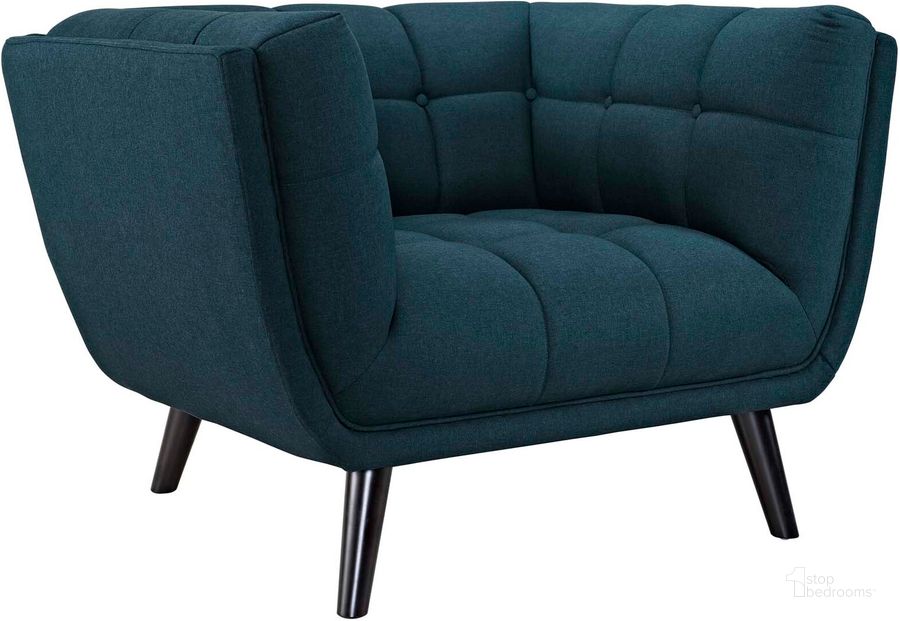 The appearance of Bestow Blue Upholstered Fabric Arm Chair designed by Modway in the modern / contemporary interior design. This blue piece of furniture  was selected by 1StopBedrooms from Bestow Collection to add a touch of cosiness and style into your home. Sku: EEI-2732-BLU. Material: Wood. Product Type: Living Room Chair. Image1