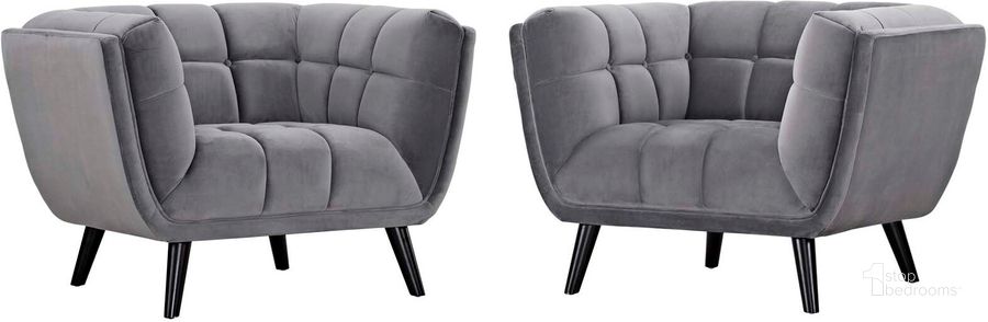 The appearance of Bestow Gray 2 Piece Performance Velvet Arm Chair Set designed by Modway in the modern / contemporary interior design. This gray velvet piece of furniture  was selected by 1StopBedrooms from Bestow Collection to add a touch of cosiness and style into your home. Sku: EEI-2983-GRY-SET. Product Type: Living Room Chair. Material: Rubberwood. Image1