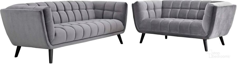 The appearance of Bestow Gray 2 Piece Performance Velvet Sofa and Loveseat Set designed by Modway in the modern / contemporary interior design. This gray velvet piece of furniture  was selected by 1StopBedrooms from Bestow Collection to add a touch of cosiness and style into your home. Sku: EEI-2979-GRY-SET. Product Type: Living Room Set. Material: Rubberwood. Image1