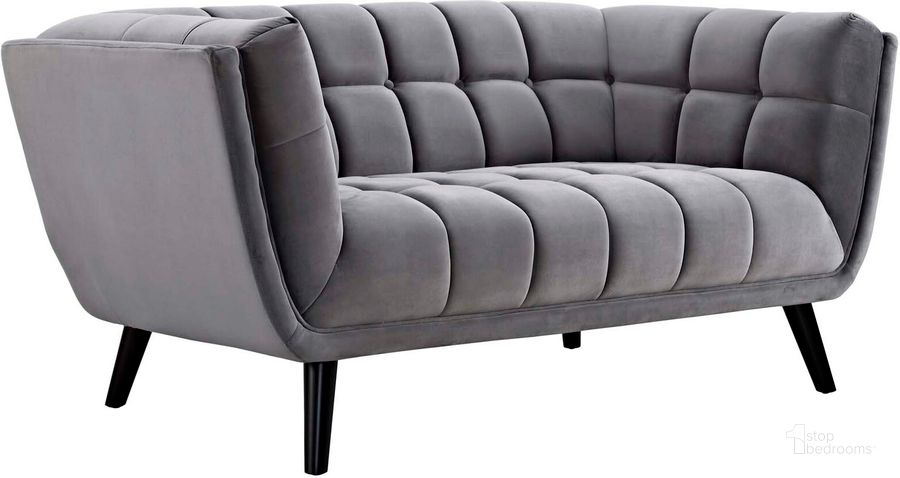 The appearance of Bestow Gray Performance Velvet Loveseat designed by Modway in the modern / contemporary interior design. This gray velvet piece of furniture  was selected by 1StopBedrooms from Bestow Collection to add a touch of cosiness and style into your home. Sku: EEI-2535-GRY. Material: Wood. Product Type: Loveseat. Image1