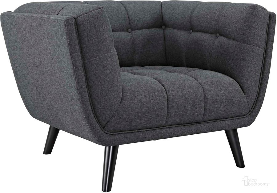 The appearance of Bestow Gray Upholstered Fabric Arm Chair designed by Modway in the modern / contemporary interior design. This gray piece of furniture  was selected by 1StopBedrooms from Bestow Collection to add a touch of cosiness and style into your home. Sku: EEI-2732-GRY. Material: Wood. Product Type: Living Room Chair. Image1